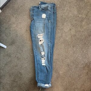Kancan Distressed Blue Jeans with leopard peak-a-boo size 11